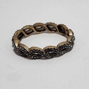 J. Crew Antique Gold Tone Grey Crystal Pavé Twisted Rope Hinged Bangle Bracelet
